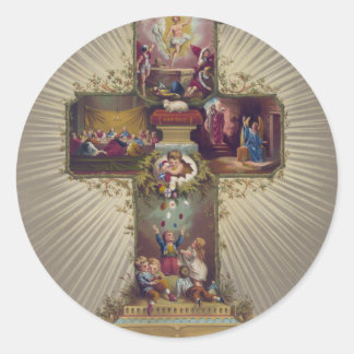 Easter Cross Classic Round Sticker
