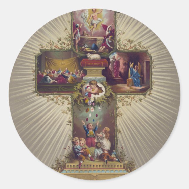 Easter Cross Classic Round Sticker (Front)