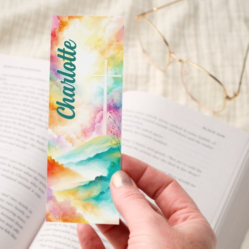 Pretty Bookmarks 17 Easter Cross Colorful Sky Personalized Bookmarks