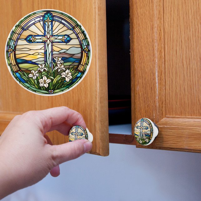 Easter Cross Faux Stained Glass  Ceramic Knob (Creator Uploaded)