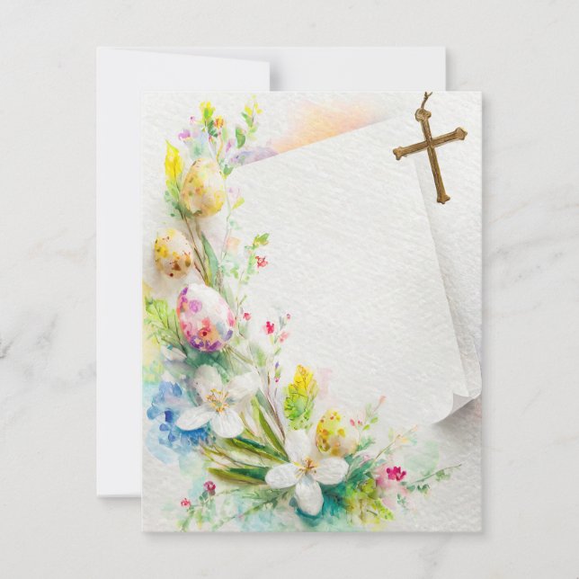 Easter Cross, flowers and eggs blank stationery Holiday Card (Front)