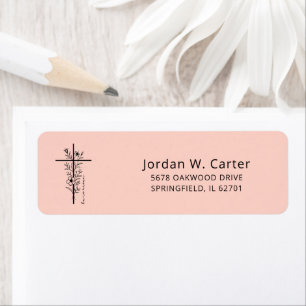 Easter Cross He is Risen Floral Pastel Peach Label