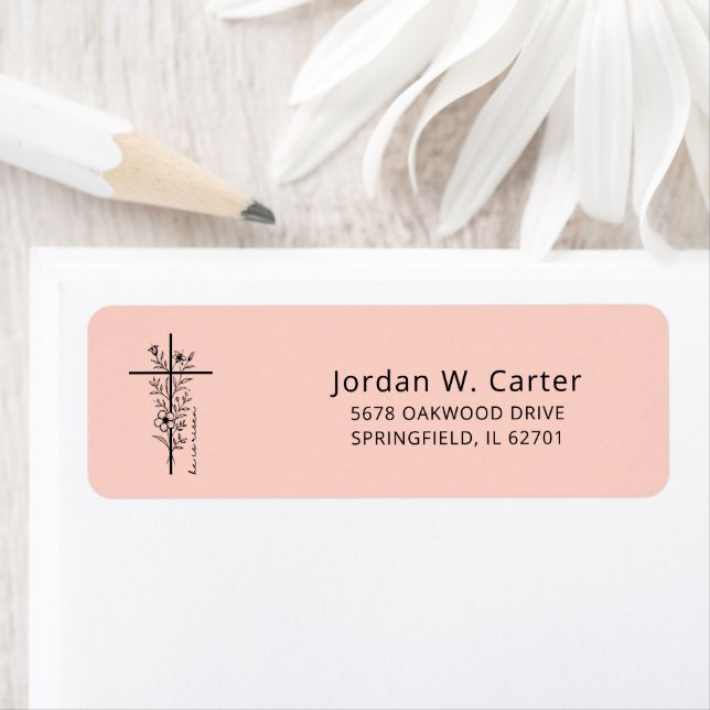 Easter Cross He is Risen Floral Pastel Peach Label (Insitu)
