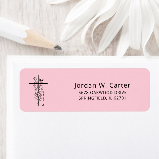 Easter Cross He is Risen Floral Pink Label (Insitu)
