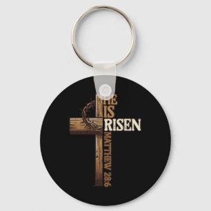 Easter Cross He Is Risen Jesus Christian Men Women Keychain