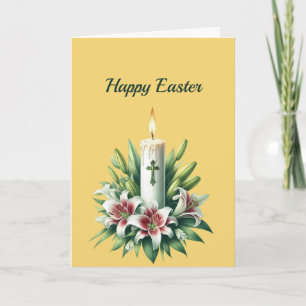 Easter Cross Lilies Candle Illustration Holiday Card