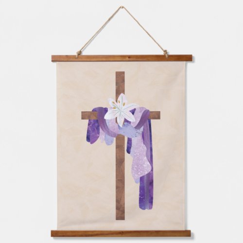 Easter Cross Lily Palm Sunday Purple Drape Hanging Tapestry
