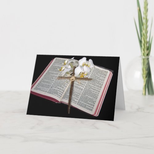 Easter Cross On Open Bible With Orchids Holiday Card