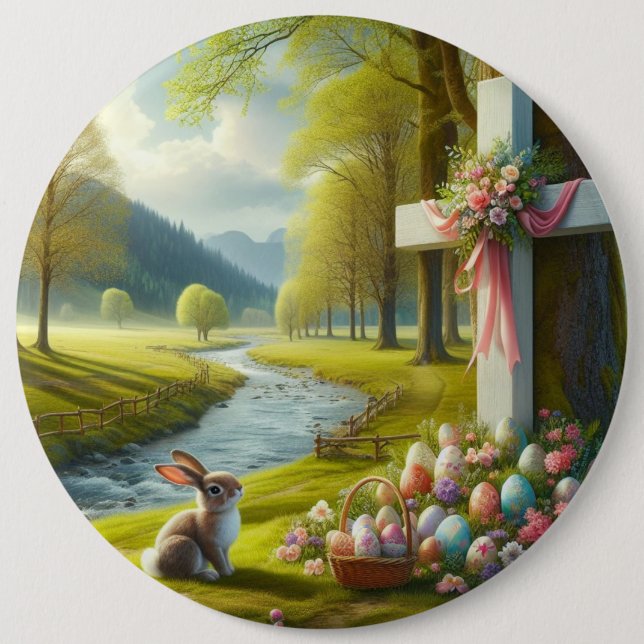 Easter cross with bunny & eggs button (Front)
