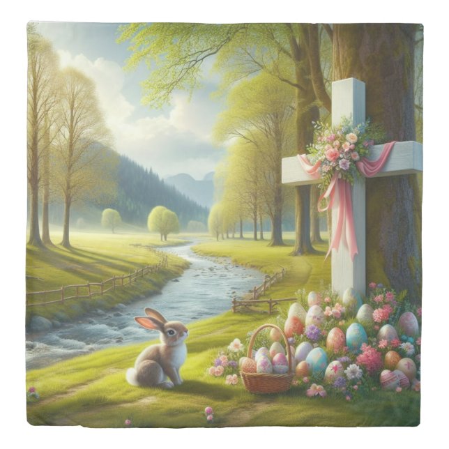 Easter cross with bunny & eggs duvet cover (Front)