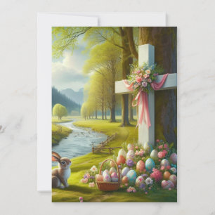 Easter cross with bunny & eggs holiday card