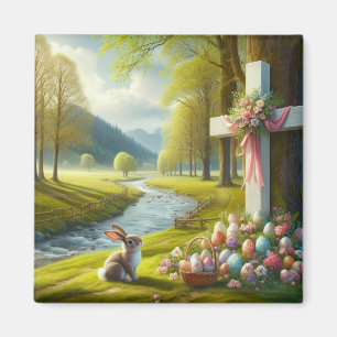 Easter cross with bunny & eggs magnet
