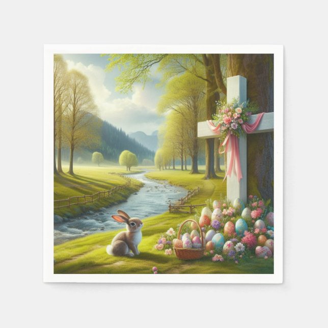 Easter cross with bunny & eggs napkins (Front)