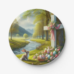 Easter cross with bunny & eggs paper plates