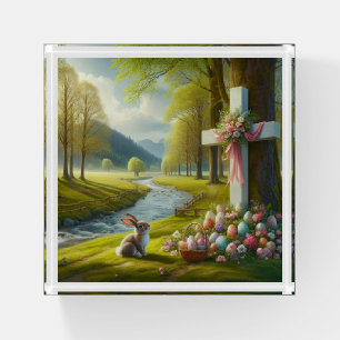 Easter cross with bunny & eggs paperweight