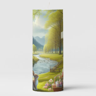 Easter cross with bunny & eggs pillar candle