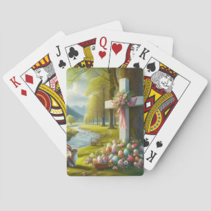 Easter cross with bunny & eggs poker cards