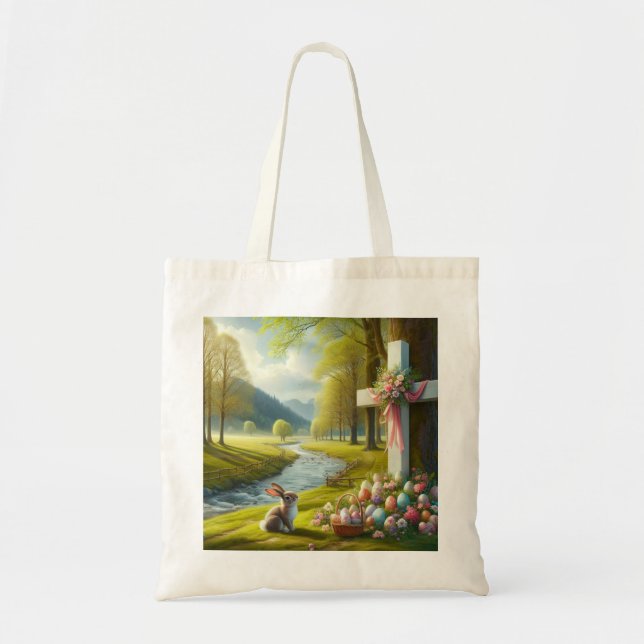 Easter cross with bunny & eggs tote bag (Front)
