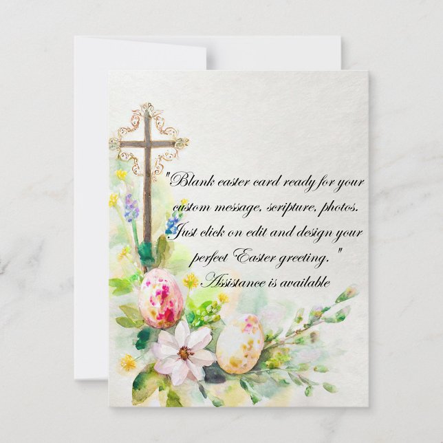 Easter Cross with flowers and eggs blank Holiday Card (Creator Uploaded)