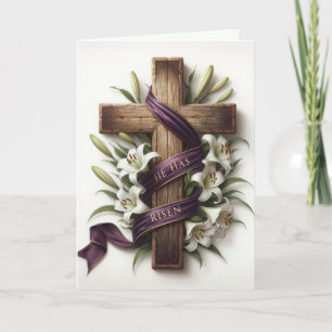 Easter Cross With Purple Ribbon Holiday Card