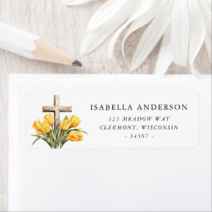 Easter Cross With Yellow Tulips Return Address Label