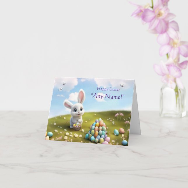 Easter Custom Name Cute Easter Bunny  Card (Orchid)