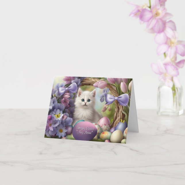 Easter Custom Name Personalized Cover Cat Cute Card (Orchid)