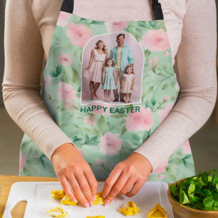 Easter Custom Photo Pastel Pink & Green Florals Apron