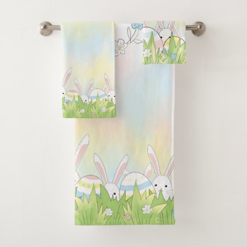 Easter cute bunny and eggs bath towel set