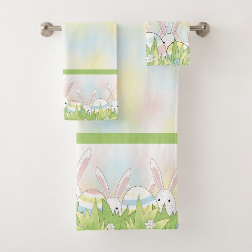 Easter cute bunny and eggs bath towel set