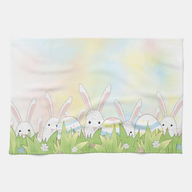 Easter cute bunny and eggs kitchen towel (Horizontal)