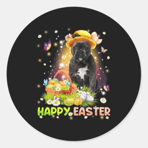 Easter Cute Bunny Dog French Bulldog Eggs Basket F Classic Round Sticker