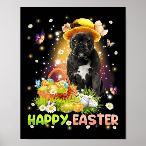 Easter Cute Bunny Dog French Bulldog Eggs Basket F Poster