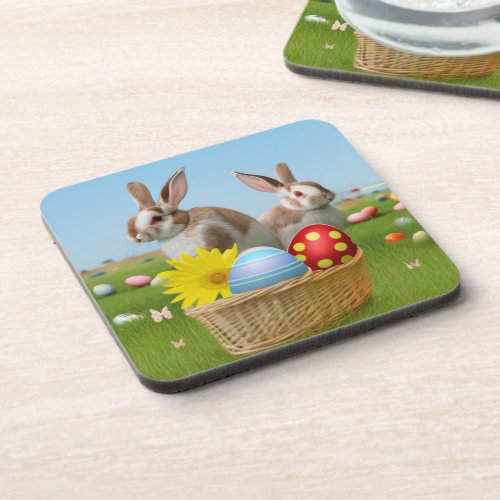 Easter Cute Bunny for a positive mood   Beverage Coaster