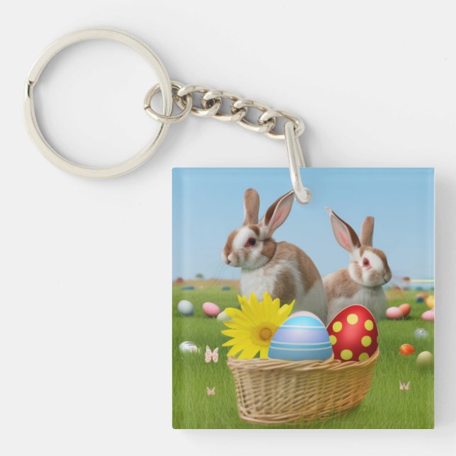 Easter Cute Bunny for a positive mood    Keychain (Front)