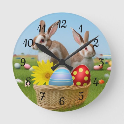 Easter Cute Bunny for a positive mood  Round Clock