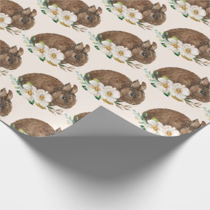 Easter Cute Bunny Rabbit Floral Watercolor Easter Wrapping Paper