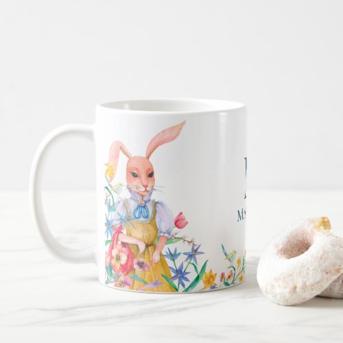 Easter Cute Bunny Rabbit Spring Flowers Monogram Coffee Mug