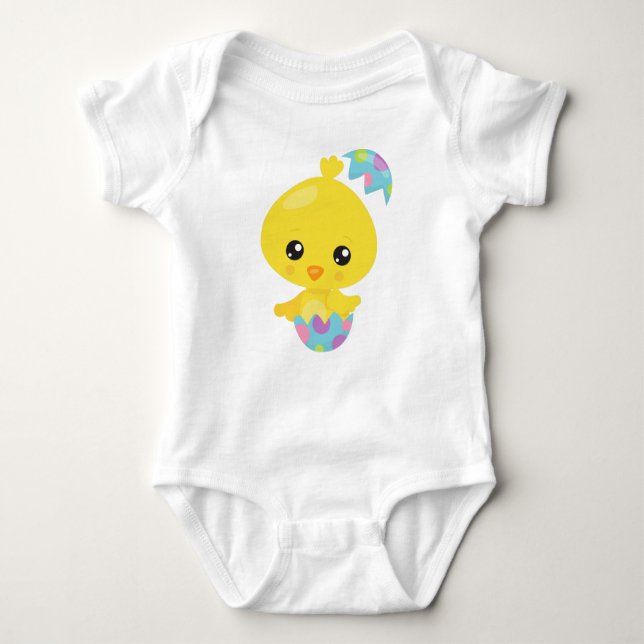 Easter, Cute Chicken, Baby Chicken, Easter Eggs Baby Bodysuit (Front)