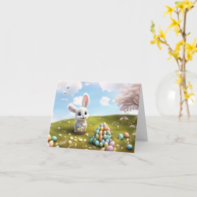 Easter Cute Easter Bunny with Easter Basket  Card (Yellow Flower)