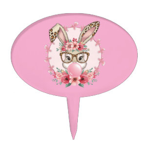 Easter Cute Floral Bunny Leopard Gift  Cake Topper