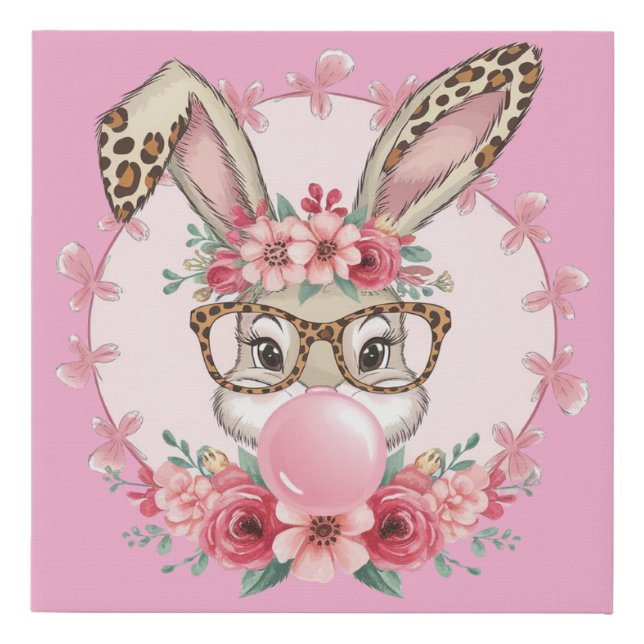 Easter Cute Floral Bunny Leopard Gift  Faux Canvas Print (Front)