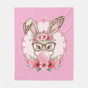 Easter Cute Floral Bunny Leopard Gift Fleece Blanket