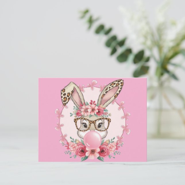 Easter Cute Floral Bunny Leopard Gift  Invitation (Standing Front)