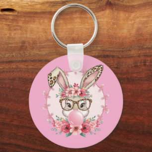 Easter Cute Floral Bunny Leopard Gift  Keychain