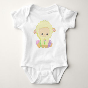 Easter, Cute Sheep, Little Sheep, Easter Eggs Baby Bodysuit