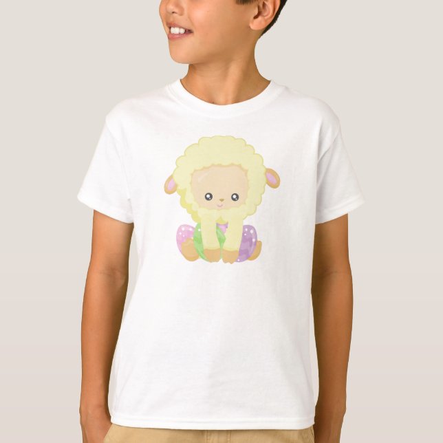 Easter, Cute Sheep, Little Sheep, Easter Eggs T-Shirt (Front)