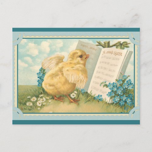 Easter Cute Vintage Chick Music Song Floral Postcard