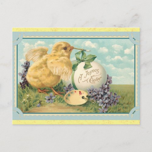 Easter Cute Vintage Chick Painting Egg Postcard
