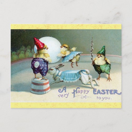 Easter Cute Vintage Chicks Rabbit Circus Postcard